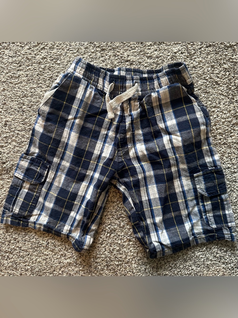 U.S Polo Plaid Navy and White Kids Cargo Shorts - Drawstring Waist